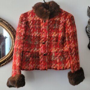 Carat Tokyo Vintage Tweed Jacket with Faux Fur Trim